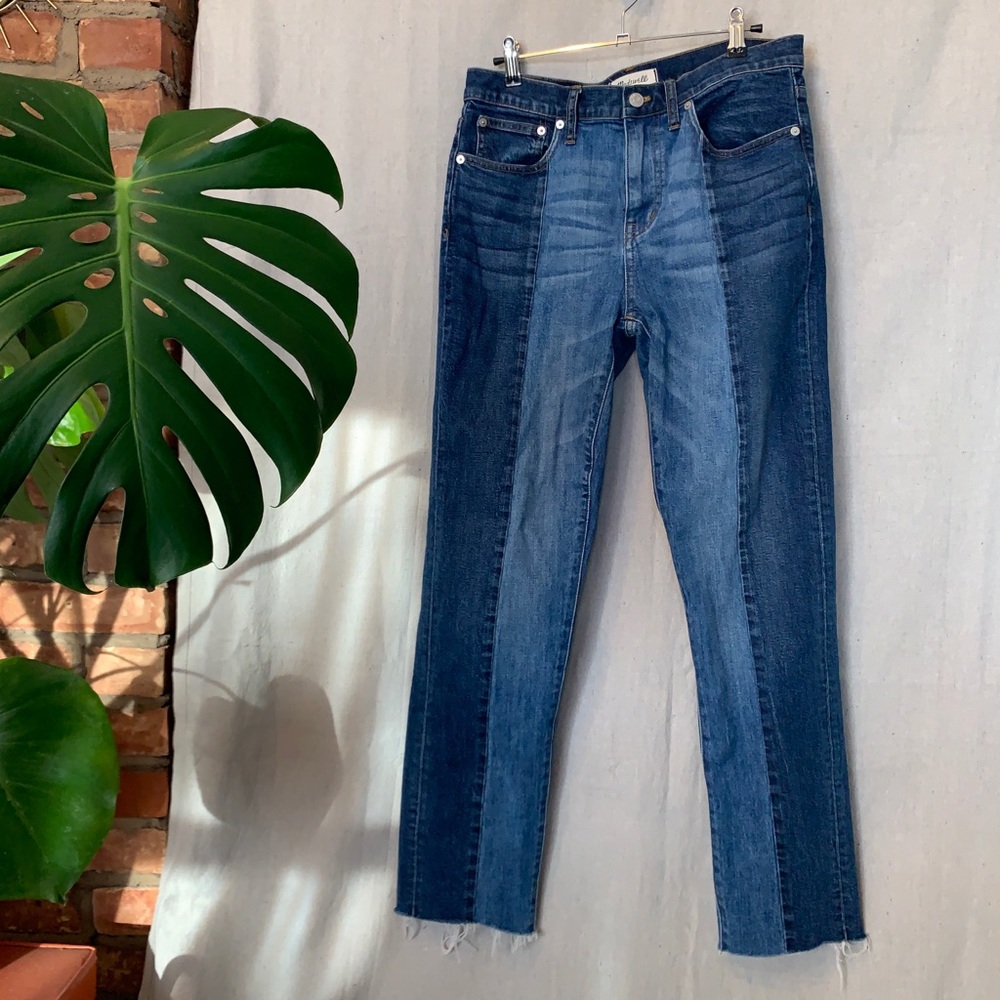 madewell cruiser straight two tone raw hem jeans